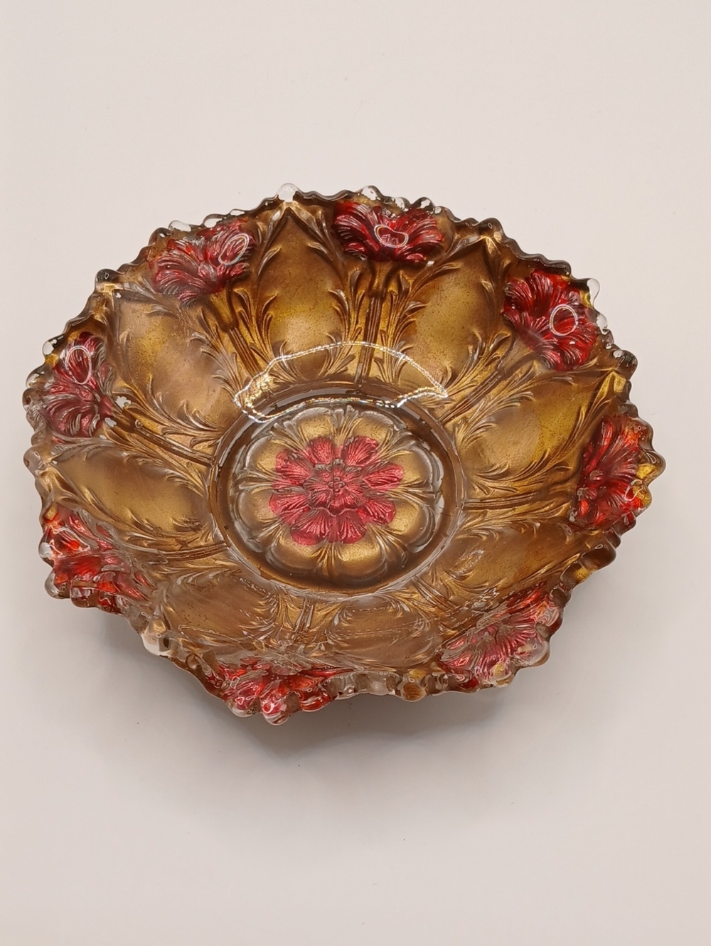 Antique Goofus Glass 5" Carnation Berry Bowl